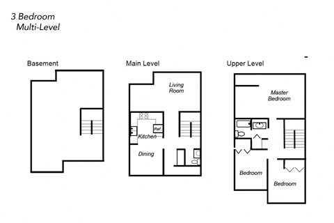 Floor plan for 3 beds, 1.5 baths